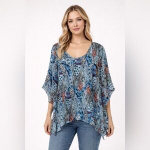 Tianello‎ Silk Blouse M Asymmetrical Hem Boho Top
